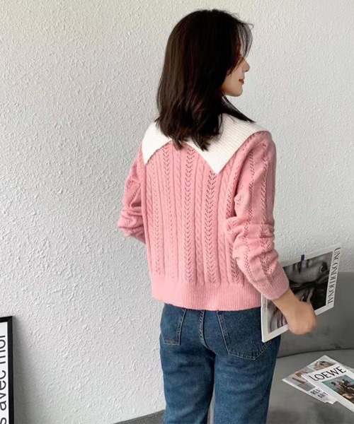solleim(ソルレム)の「ビックカラーかぎ針ニット(ニット/セーター・レディース・ピンク/カーキ・M)」の11枚目の写真