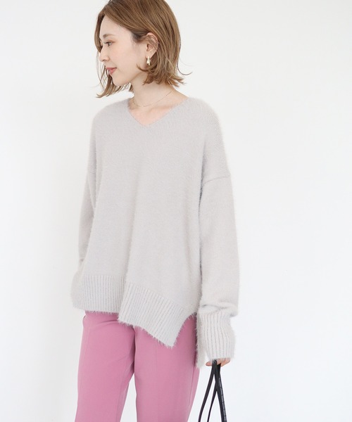 AMERICAN HOLIC（アメリカンホリック）の「Vネックシャギーニットプルオーバー（ニット/セーター・レディース・ライトグレー/アイボリー/ミント/モカ・M/L）」の3枚目の写真