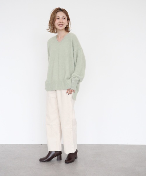 AMERICAN HOLIC（アメリカンホリック）の「Vネックシャギーニットプルオーバー（ニット/セーター・レディース・ライトグレー/アイボリー/ミント/モカ・M/L）」の12枚目の写真