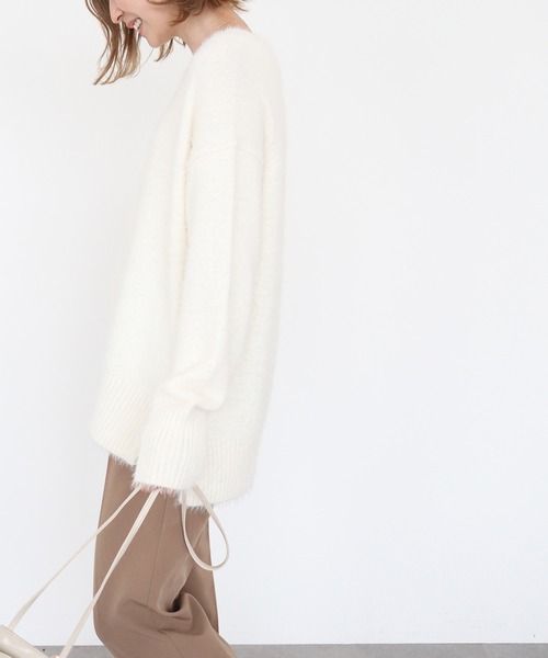 AMERICAN HOLIC（アメリカンホリック）の「Vネックシャギーニットプルオーバー（ニット/セーター・レディース・ライトグレー/アイボリー/ミント/モカ・M/L）」の7枚目の写真