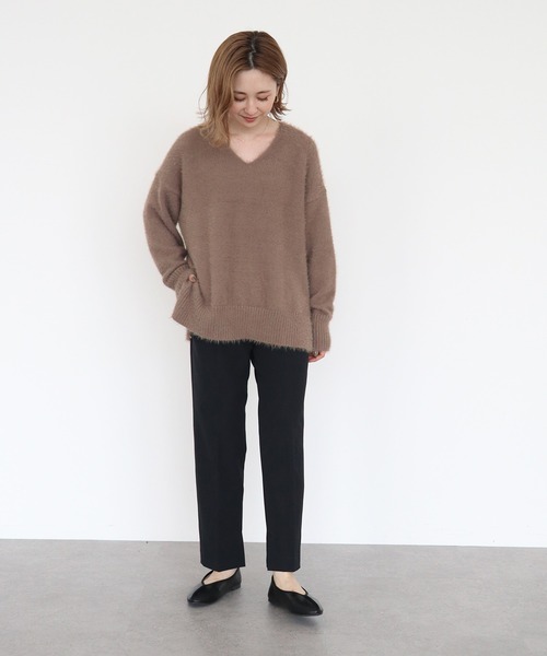 AMERICAN HOLIC（アメリカンホリック）の「Vネックシャギーニットプルオーバー（ニット/セーター・レディース・ライトグレー/アイボリー/ミント/モカ・M/L）」の9枚目の写真