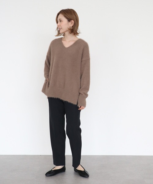 AMERICAN HOLIC（アメリカンホリック）の「Vネックシャギーニットプルオーバー（ニット/セーター・レディース・ライトグレー/アイボリー/ミント/モカ・M/L）」の8枚目の写真