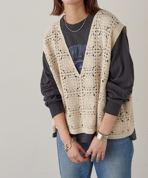 CIAOPANIC TYPY（チャオパニックティピー）の「モチーフレース編みベスト（ベスト・レディース・アイボリー/レッド/ベージュ・ONE SIZE）」の4枚目の写真