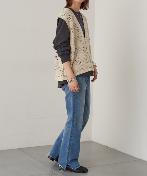 CIAOPANIC TYPY（チャオパニックティピー）の「モチーフレース編みベスト（ベスト・レディース・アイボリー/レッド/ベージュ・ONE SIZE）」の14枚目の写真