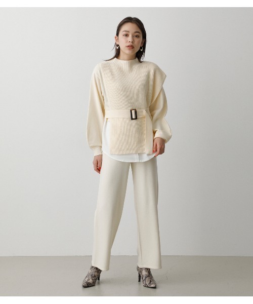 AZUL by moussy（アズールバイマウジー）の「RELAX KNIT PANTS/リラックスニットパンツ（その他パンツ・レディース・マジェンタ/オフホワイト/ブラック・MEDIUM/SMALL）」の7枚目の写真