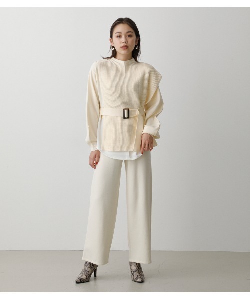 AZUL by moussy（アズールバイマウジー）の「RELAX KNIT PANTS/リラックスニットパンツ（その他パンツ・レディース・マジェンタ/オフホワイト/ブラック・MEDIUM/SMALL）」の8枚目の写真