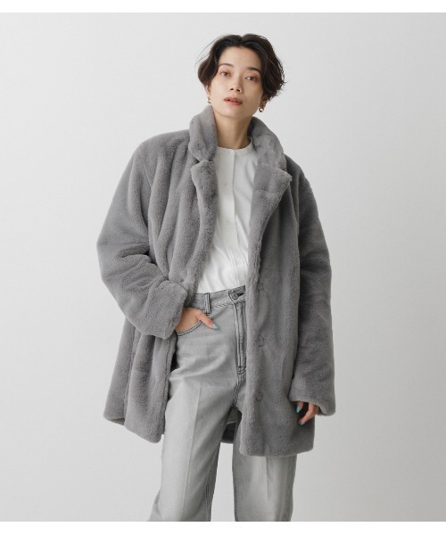 AZUL by moussy(アズールバイマウジー)の「FLUFFY CHESTER COATフラッフィーチェスターコート(チェスターコート・レディース・グレー/ベージュ・SMALL/MEDIUM)」の6枚目の写真