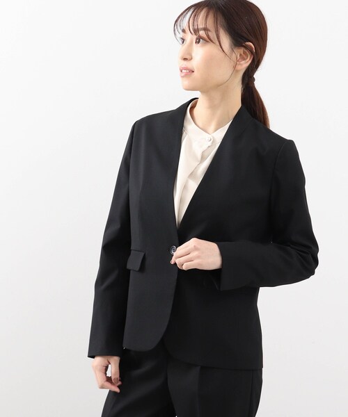 DRESKIP（ドレスキップ）の「◆【S-3L】洗えるキャリーマンVノーカラージャケット（ノーカラージャケット・レディース・ブラック/ネイビー/ダークグレー・01/02/03/04/05）」の2枚目の写真