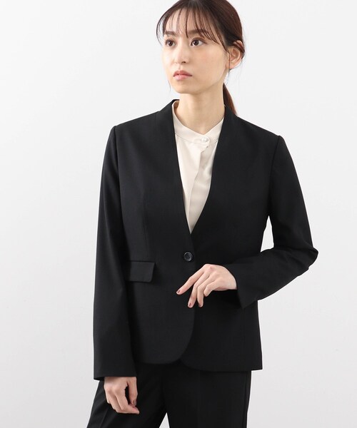 DRESKIP（ドレスキップ）の「◆【S-3L】洗えるキャリーマンVノーカラージャケット（ノーカラージャケット・レディース・ブラック/ネイビー/ダークグレー・01/02/03/04/05）」の7枚目の写真