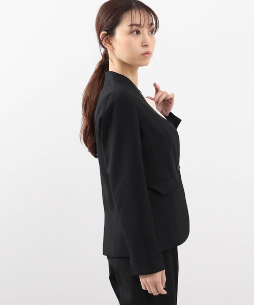 DRESKIP（ドレスキップ）の「◆【S-3L】洗えるキャリーマンVノーカラージャケット（ノーカラージャケット・レディース・ブラック/ネイビー/ダークグレー・01/02/03/04/05）」の8枚目の写真