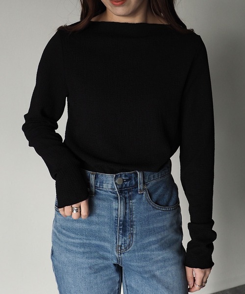 Riberry（リベリー）の「ボートネックメロートップス（Tシャツ/カットソー・レディース・ブラック/ネイビー/オフホワイト/イエロー・MEDIUM）」の9枚目の写真