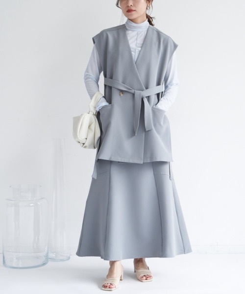 VANNIE U(ヴァニーユー)の「フラットリボンベスト/セットアップ着用可能商品/ウエストリボンアレンジでマルチWAYに(ベスト・レディース・ライトブルー/アイボリー/ブラック/ベージュ/ピンク・FREE)」の22枚目の写真