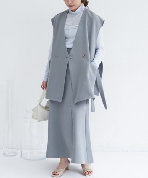 VANNIE U(ヴァニーユー)の「フラットリボンベスト/セットアップ着用可能商品/ウエストリボンアレンジでマルチWAYに(ベスト・レディース・ライトブルー/アイボリー/ブラック/ベージュ/ピンク・FREE)」の10枚目の写真