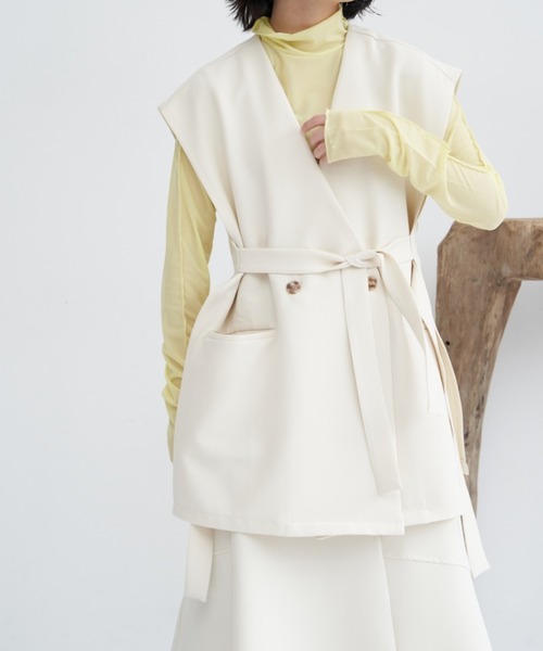 VANNIE U(ヴァニーユー)の「フラットリボンベスト/セットアップ着用可能商品/ウエストリボンアレンジでマルチWAYに(ベスト・レディース・ライトブルー/アイボリー/ブラック/ベージュ/ピンク・FREE)」の18枚目の写真