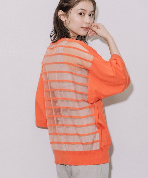 Munich（ミューニック）の「コットンジャージー×バックシアーボーダートップス（ニット/セーター・レディース・ホワイト/ブラック/オレンジ・FREE）」の11枚目の写真