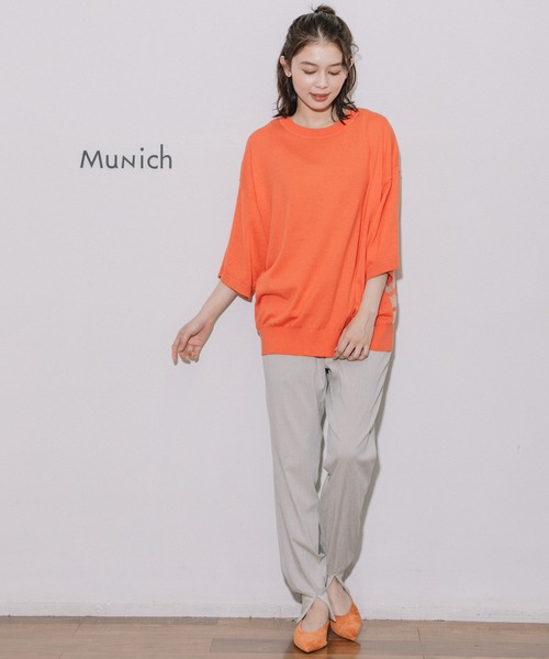 Munich（ミューニック）の「コットンジャージー×バックシアーボーダートップス（ニット/セーター・レディース・ホワイト/ブラック/オレンジ・FREE）」の4枚目の写真