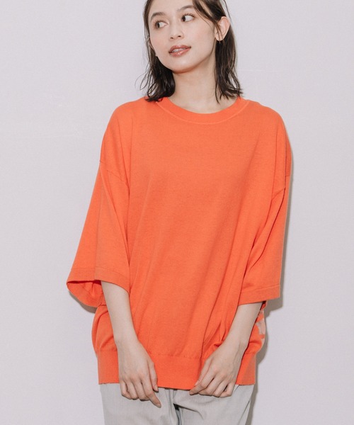 Munich（ミューニック）の「コットンジャージー×バックシアーボーダートップス（ニット/セーター・レディース・ホワイト/ブラック/オレンジ・FREE）」の9枚目の写真