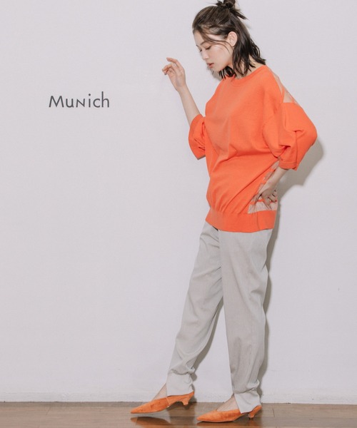 Munich（ミューニック）の「コットンジャージー×バックシアーボーダートップス（ニット/セーター・レディース・ホワイト/ブラック/オレンジ・FREE）」の5枚目の写真