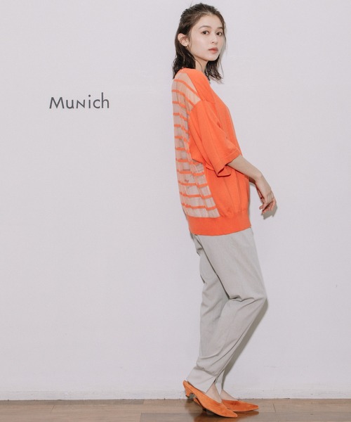 Munich（ミューニック）の「コットンジャージー×バックシアーボーダートップス（ニット/セーター・レディース・ホワイト/ブラック/オレンジ・FREE）」の8枚目の写真