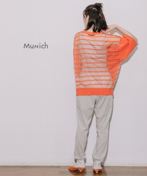 Munich（ミューニック）の「コットンジャージー×バックシアーボーダートップス（ニット/セーター・レディース・ホワイト/ブラック/オレンジ・FREE）」の7枚目の写真