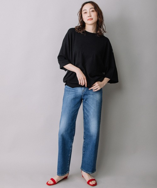 Munich（ミューニック）の「コットンジャージー×バックシアーボーダートップス（ニット/セーター・レディース・ホワイト/ブラック/オレンジ・FREE）」の13枚目の写真