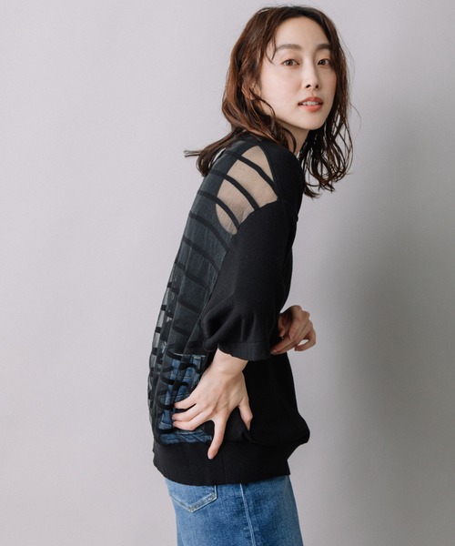 Munich（ミューニック）の「コットンジャージー×バックシアーボーダートップス（ニット/セーター・レディース・ホワイト/ブラック/オレンジ・FREE）」の21枚目の写真