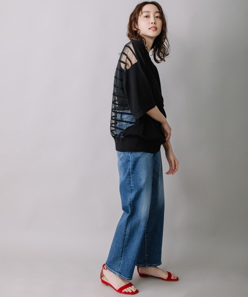 Munich（ミューニック）の「コットンジャージー×バックシアーボーダートップス（ニット/セーター・レディース・ホワイト/ブラック/オレンジ・FREE）」の14枚目の写真