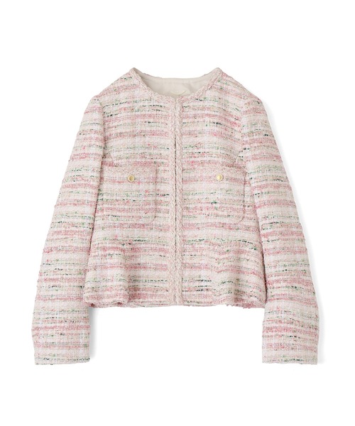 専用 ANAYI ファンシーチェックツィードクルー ノーカラージャケット ANAYI（アナイ）の「ファンシーチェックツィードクルー