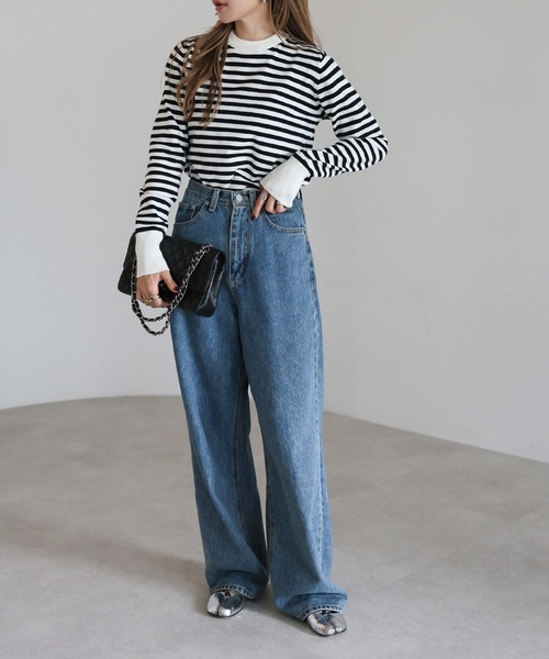 Bonjour Sagan（ボンジュールサガン）の「リブボーダーニット（ニット/セーター・レディース・ホワイト×ブラック/ベージュ/ブラック×ホワイト・FREE）」の12枚目の写真