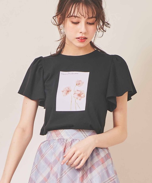 31 Sons de mode（トランテアン　ソン　ドゥ　モード）の「フラワーフォト風Ｔシャツ（Tシャツ/カットソー・レディース・ブラック/オフホワイト・36）」の5枚目の写真