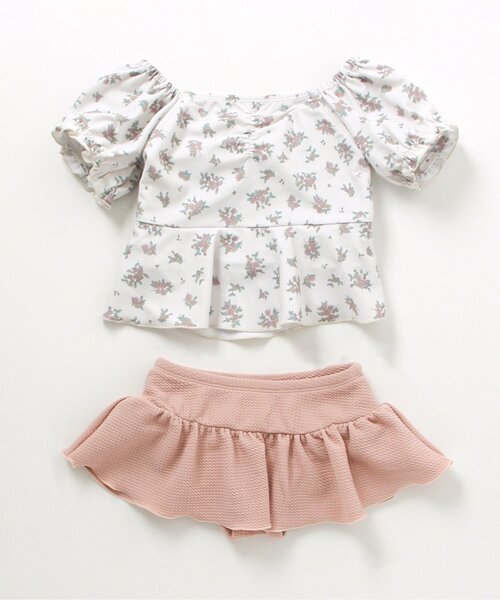 apres les cours（アプレレクール）の「ナチュラル花柄セパレート水着_UVカット（水着・キッズ・アイボリー/ミント・90/100/140/110/120/130/80）」の11枚目の写真