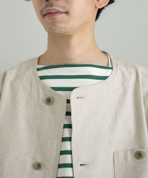 GLOSTER（グロスター）の「【GLOSTER/グロスター】綿麻キャンバスノーカラージャケット（ブルゾン・メンズ・キナリ/ブラック/オリーブ・MEDIUM/LARGE）」の6枚目の写真