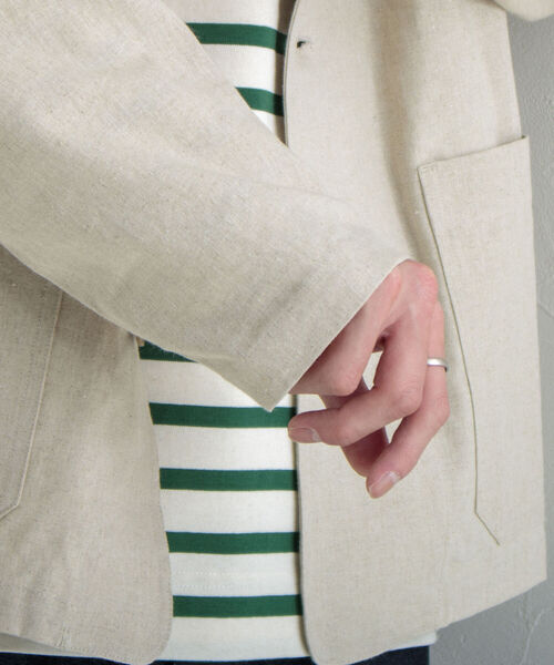 GLOSTER（グロスター）の「【GLOSTER/グロスター】綿麻キャンバスノーカラージャケット（ブルゾン・メンズ・キナリ/ブラック/オリーブ・MEDIUM/LARGE）」の7枚目の写真