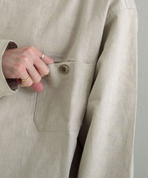 GLOSTER（グロスター）の「【GLOSTER/グロスター】綿麻キャンバスノーカラージャケット（ブルゾン・メンズ・キナリ/ブラック/オリーブ・MEDIUM/LARGE）」の8枚目の写真