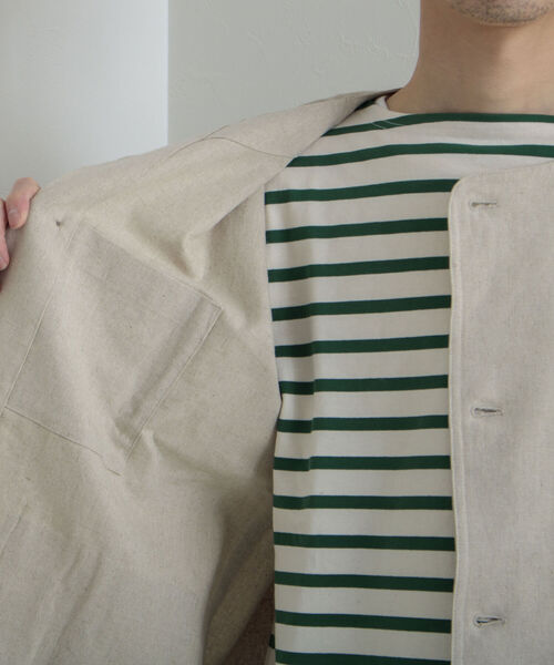 GLOSTER（グロスター）の「【GLOSTER/グロスター】綿麻キャンバスノーカラージャケット（ブルゾン・メンズ・キナリ/ブラック/オリーブ・MEDIUM/LARGE）」の9枚目の写真