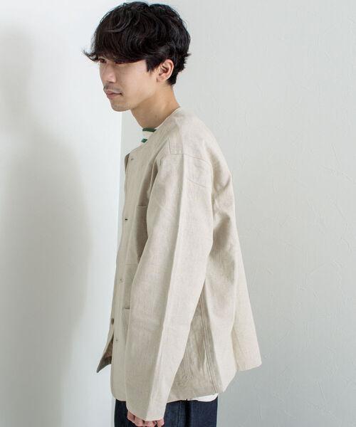 GLOSTER（グロスター）の「【GLOSTER/グロスター】綿麻キャンバスノーカラージャケット（ブルゾン・メンズ・キナリ/ブラック/オリーブ・MEDIUM/LARGE）」の10枚目の写真