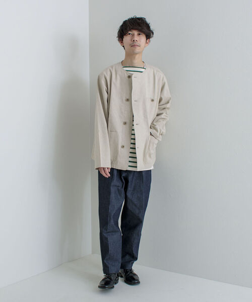 GLOSTER（グロスター）の「【GLOSTER/グロスター】綿麻キャンバスノーカラージャケット（ブルゾン・メンズ・キナリ/ブラック/オリーブ・MEDIUM/LARGE）」の14枚目の写真