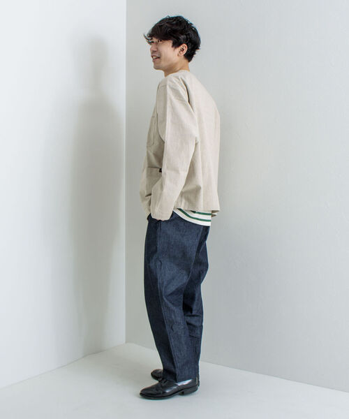 GLOSTER（グロスター）の「【GLOSTER/グロスター】綿麻キャンバスノーカラージャケット（ブルゾン・メンズ・キナリ/ブラック/オリーブ・MEDIUM/LARGE）」の15枚目の写真