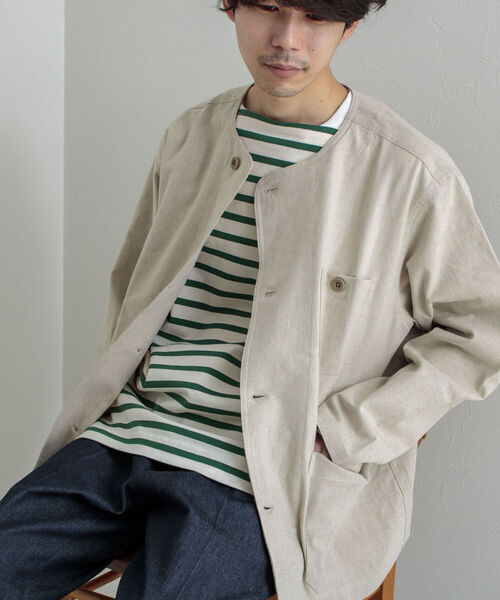 GLOSTER（グロスター）の「【GLOSTER/グロスター】綿麻キャンバスノーカラージャケット（ブルゾン・メンズ・キナリ/ブラック/オリーブ・MEDIUM/LARGE）」の17枚目の写真