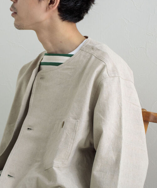 GLOSTER（グロスター）の「【GLOSTER/グロスター】綿麻キャンバスノーカラージャケット（ブルゾン・メンズ・キナリ/ブラック/オリーブ・MEDIUM/LARGE）」の18枚目の写真