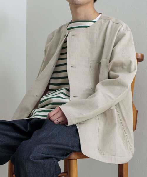 GLOSTER（グロスター）の「【GLOSTER/グロスター】綿麻キャンバスノーカラージャケット（ブルゾン・メンズ・キナリ/ブラック/オリーブ・MEDIUM/LARGE）」の19枚目の写真