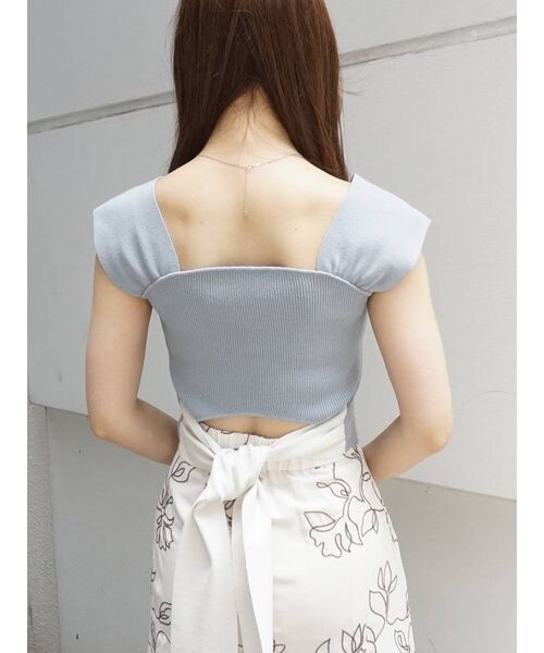 MERCURYDUO（マーキュリーデュオ）の「配色バックリボンコンパクトニット（ニット/セーター・レディース・ブラック/オフホワイト/ライム/ブルー・FREE）」の4枚目の写真