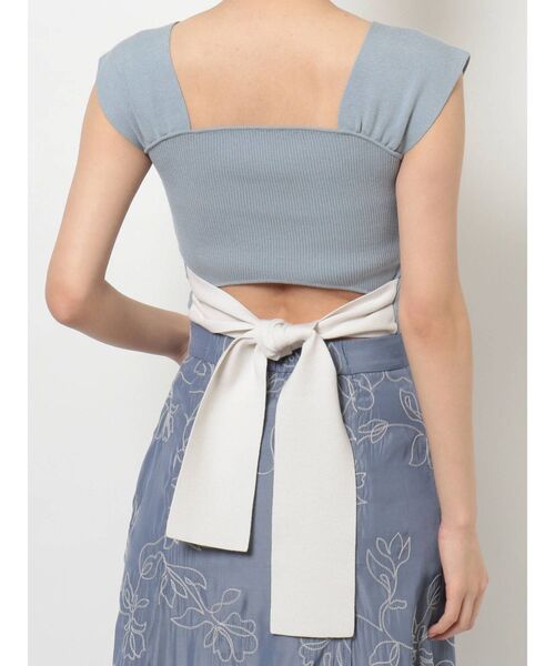 MERCURYDUO（マーキュリーデュオ）の「配色バックリボンコンパクトニット（ニット/セーター・レディース・ブラック/オフホワイト/ライム/ブルー・FREE）」の13枚目の写真