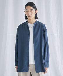 ポリリネンバンドロングシャツ