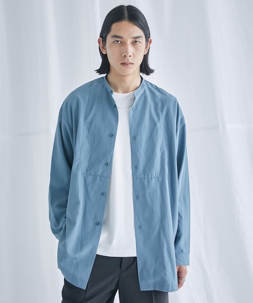 PUBLIC TOKYO(パブリックトウキョウ)の「ポリリネンバンドロングシャツ(シャツ/ブラウス・メンズ・ネイビー/ブルー/ダークグレー・2/1)」の21枚目の写真