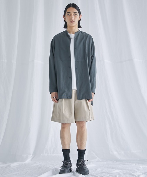 PUBLIC TOKYO(パブリックトウキョウ)の「ポリリネンバンドロングシャツ(シャツ/ブラウス・メンズ・ネイビー/ブルー/ダークグレー・2/1)」の10枚目の写真