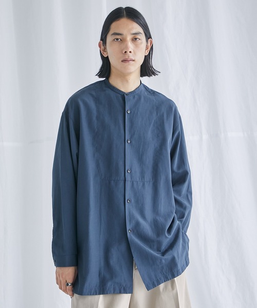 PUBLIC TOKYO(パブリックトウキョウ)の「ポリリネンバンドロングシャツ(シャツ/ブラウス・メンズ・ネイビー/ブルー/ダークグレー・2/1)」の14枚目の写真