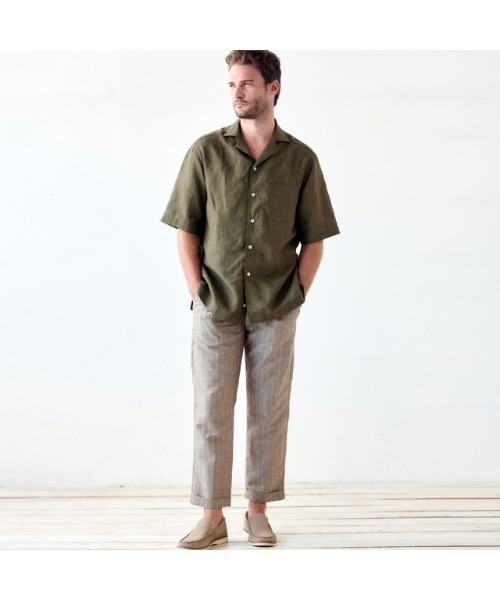 Gallipoli camiceria(ガリポリカミチェリア)の「リネンオープンカラーオーバーサイズ半袖シャツ(シャツ/ブラウス・メンズ・ホワイト/ピンク/ブルー/モスグリーン・46/48/50)」の9枚目の写真