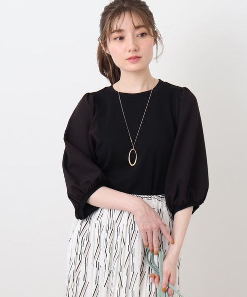 DRESKIP(ドレスキップ)の「◆【ぽわん袖/お洒落見え】袖シボシボ異素材七分袖トップス(Tシャツ/カットソー・レディース・オフホワイト/グリーン/ブラック/黄緑系・03/02/04)」の19枚目の写真