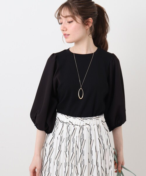 DRESKIP(ドレスキップ)の「◆【ぽわん袖/お洒落見え】袖シボシボ異素材七分袖トップス(Tシャツ/カットソー・レディース・オフホワイト/グリーン/ブラック/黄緑系・03/02/04)」の20枚目の写真